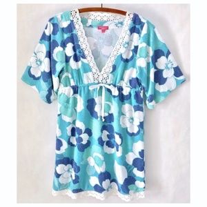 PJ Salvage Floral Aqua Teal Tunic Cover Up NWOT